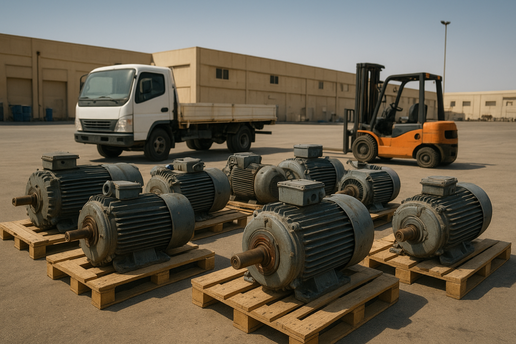 electric motor scrap buyer Dammam with industrial motors organized for metal collection