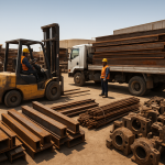Sorted rusty beams and machinery prepared for iron scrap buyer Dammam collection