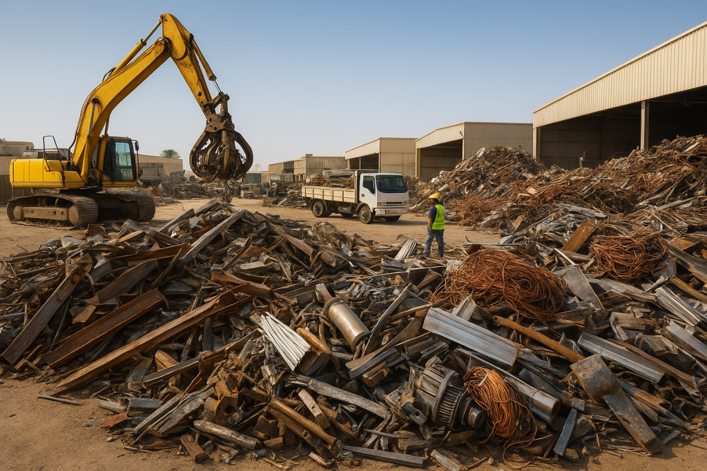 metal yard with batteries and recycling containers battery recycling Dammam