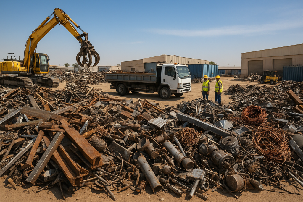 Metal HVAC components and loading truck for HVAC scrap removal Dammam at an industrial yard