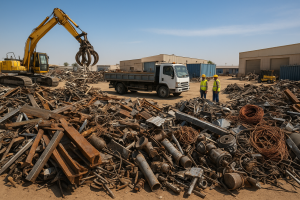 Metal HVAC components and loading truck for HVAC scrap removal Dammam at an industrial yard