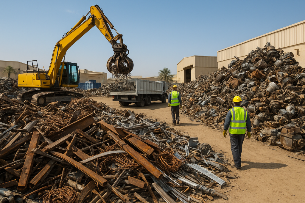 HVAC scrap removal Dammam with copper coils, aluminum fins, and steel frames being loaded for recycling