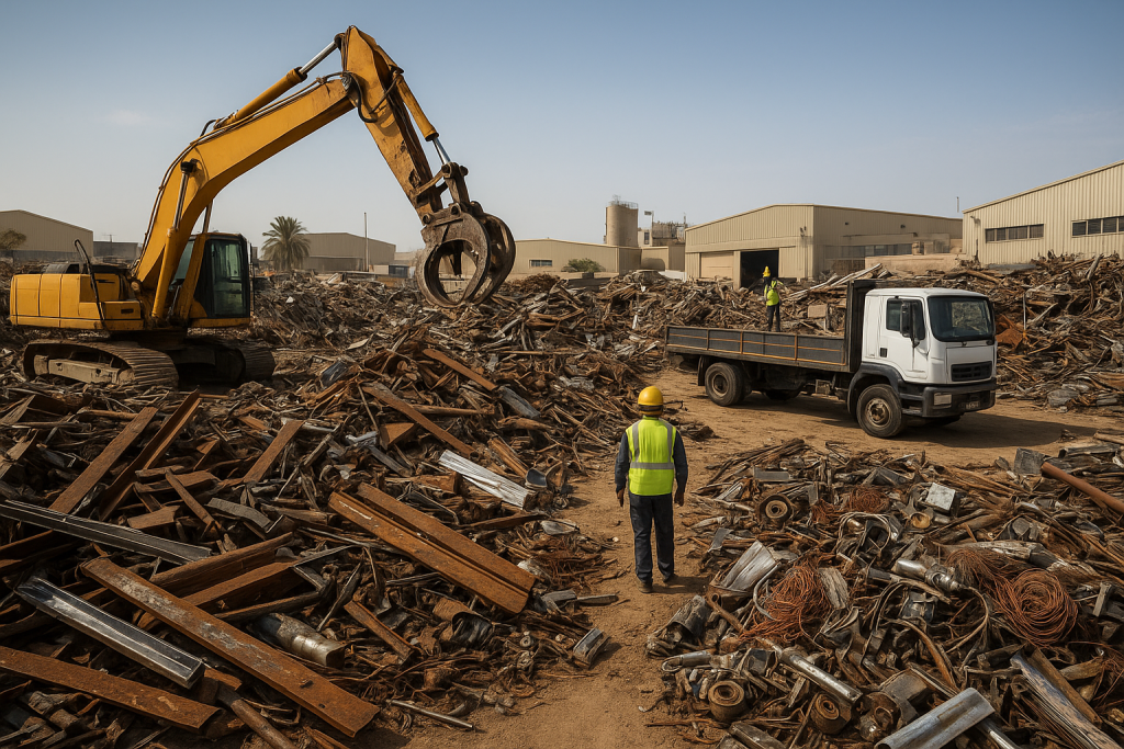 aluminum scrap buyer Dammam loading aluminum sheets and extrusions in an industrial yard