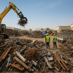 stainless steel scrap buyer Dammam yard with stainless pipes and sheets being loaded by forklift