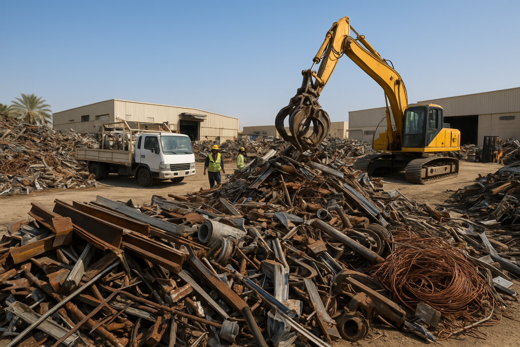 stacked copper and insulated cables at an industrial yard showing a cable scrap buyer Dammam collection scene