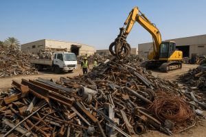 stacked copper and insulated cables at an industrial yard showing a cable scrap buyer Dammam collection scene