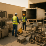 Stainless ovens, sinks, and refrigeration units prepared for commercial kitchen equipment recycling Dammam