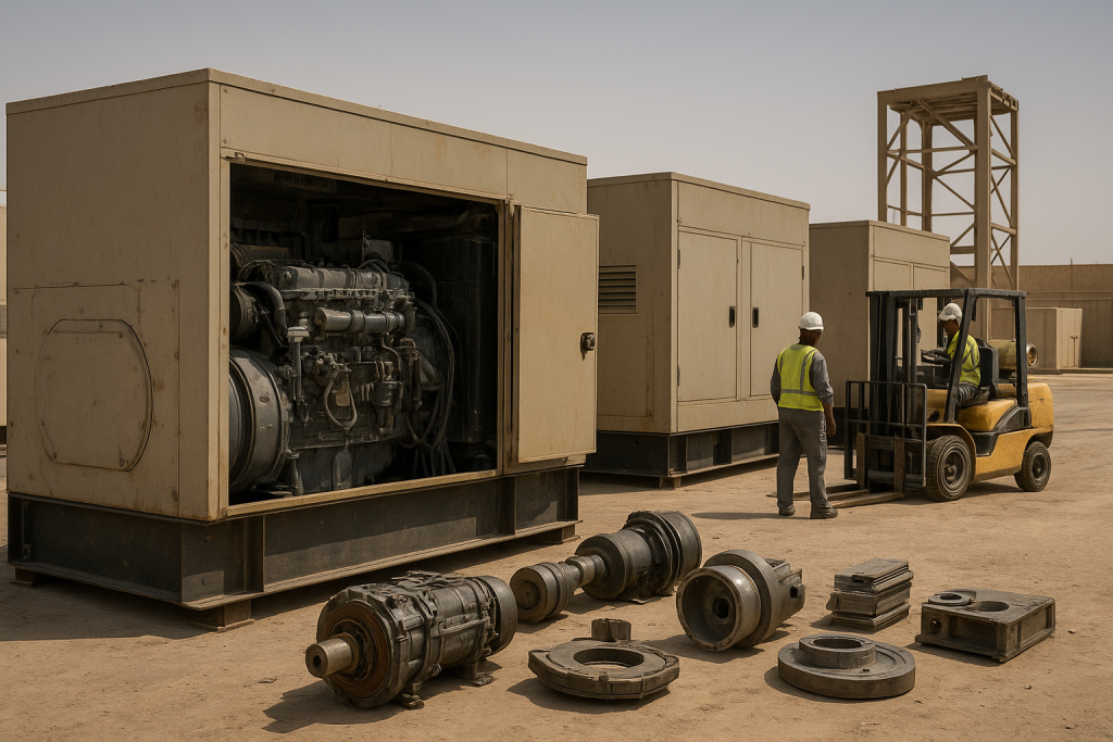 Industrial diesel generators and metal components prepared for generator recycling Dammam