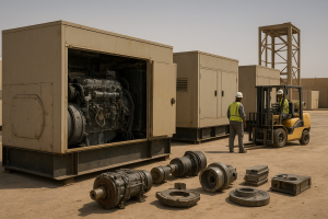 Industrial diesel generators and metal components prepared for generator recycling Dammam