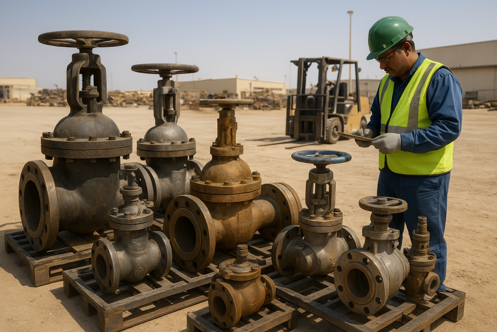 Obsolete gate and control valves prepared for industrial valve recycling Dammam