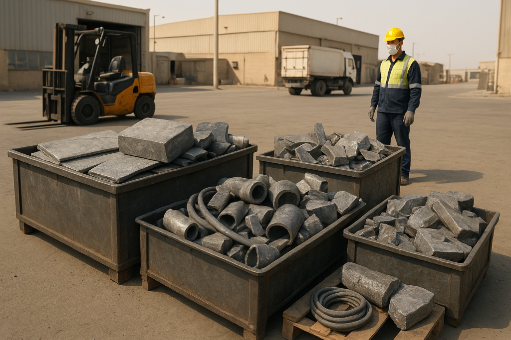 Sorted industrial lead sheets and offcuts prepared for lead scrap buyer Dammam collection