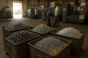 Sorted steel and aluminum turnings for metal shavings recycling Dammam at a machine shop