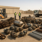 Dismantled steel machinery and copper cables prepared for plant decommissioning scrap removal Dammam