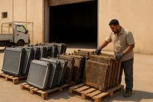 Sorted aluminum and copper-brass radiators prepared for radiator scrap buyer Dammam collection