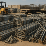 Damaged steel tubes and couplers prepared for scaffolding scrap buyer Dammam collection