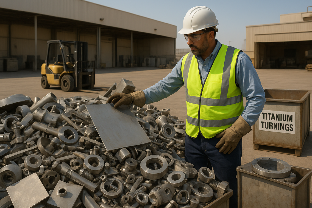 Sorted titanium offcuts and pipes prepared for a titanium scrap buyer Dammam collection