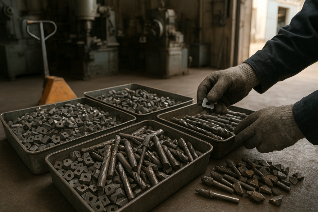 Sorted carbide inserts and drills prepared for a tungsten carbide scrap buyer Dammam