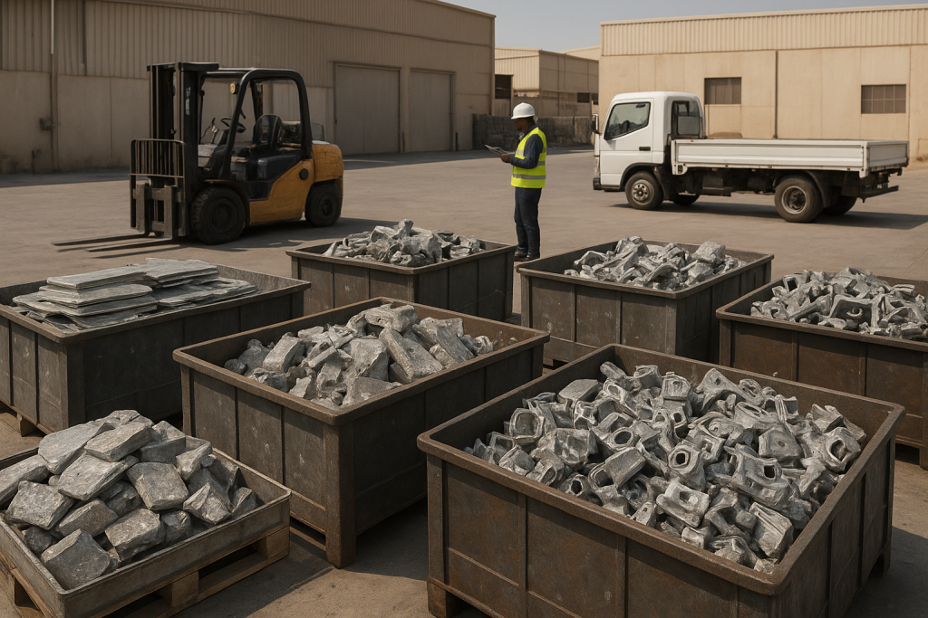 Business zinc offcuts prepared for zinc scrap buyer Dammam collection at an industrial site