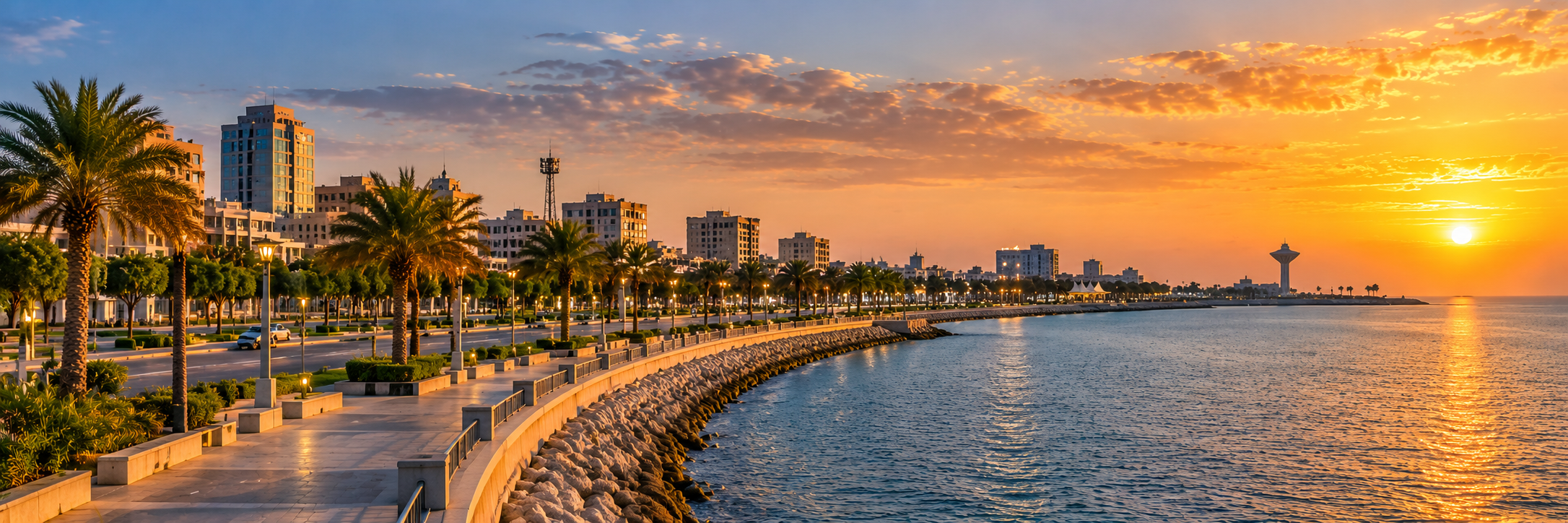 Dammam waterfront at sunset in the Eastern Province of Saudi Arabia