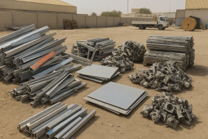 Sorted aluminum profiles illustrating aluminium scrap price Saudi Arabia factors in a Dammam industrial setting