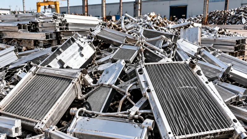 Dismantled aluminum frames and profiles in a scrap load