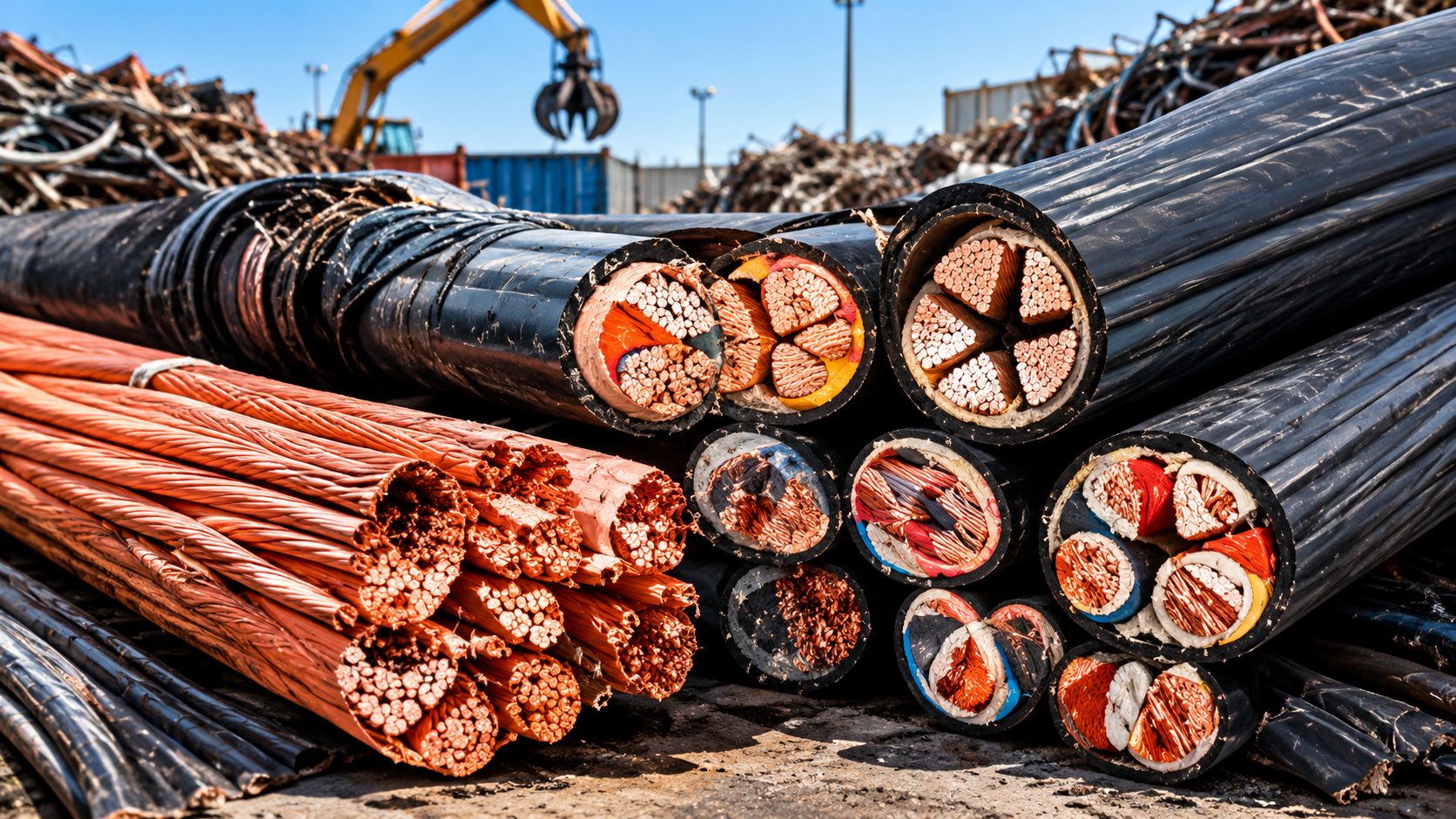 Cut electrical cables showing copper conductors
