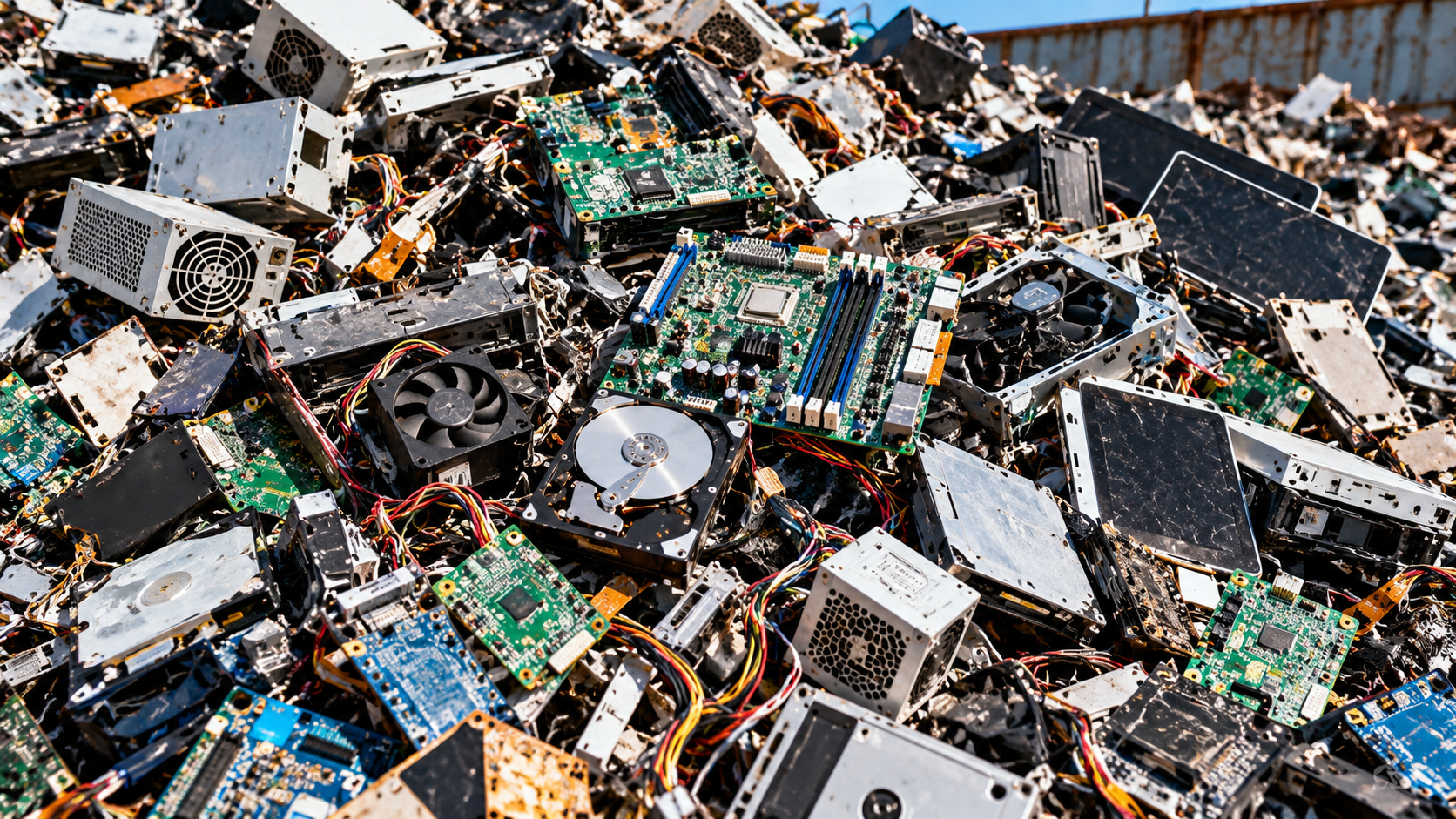 Discarded computer circuit boards and electronic components