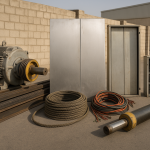 Decommissioned lift motors, steel rails, cables, and doors for elevator equipment recycling Dammam