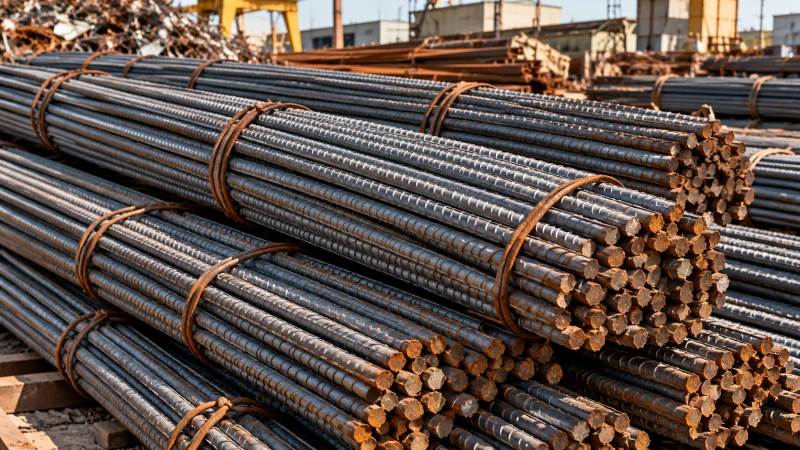 Bundles of reinforcing bars and iron scrap