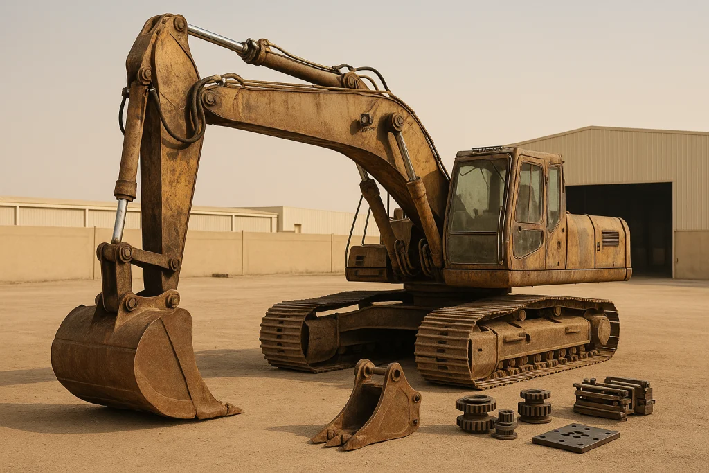 Retired tracked excavator awaiting assessment from a scrap excavator buyer Dammam