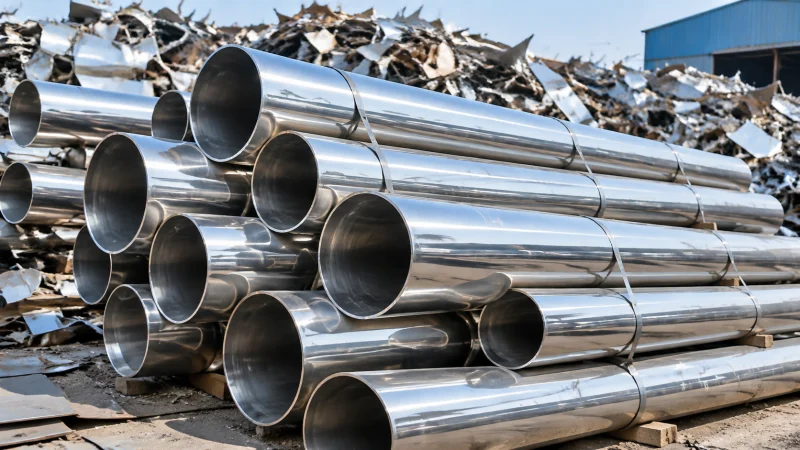 Bundled stainless steel pipes and tubes offered for scrap assessment